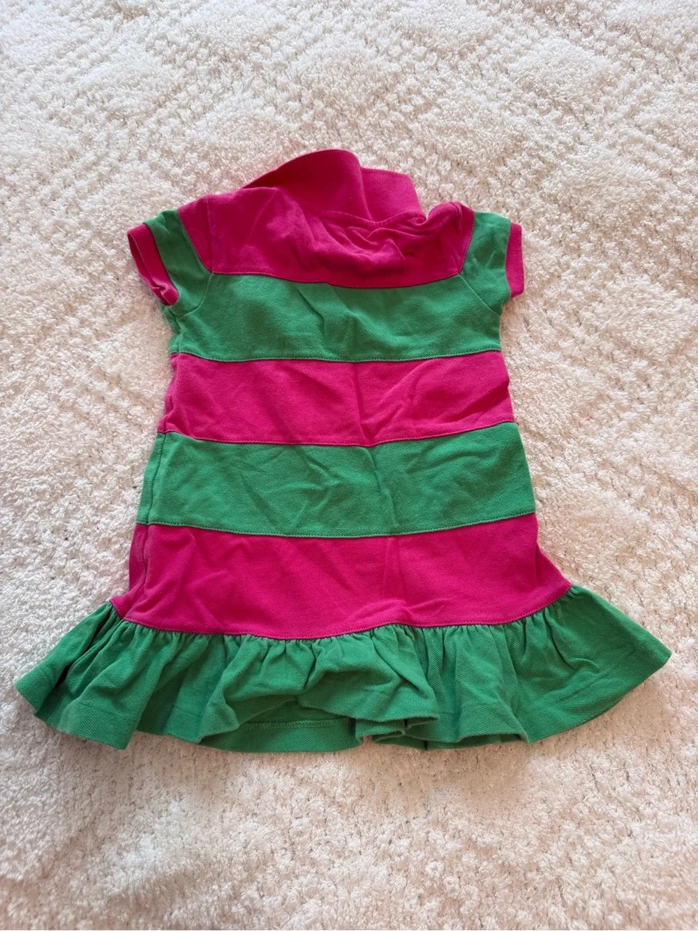 Ralph Lauren Girls' Pink and Green Striped Polo Dress